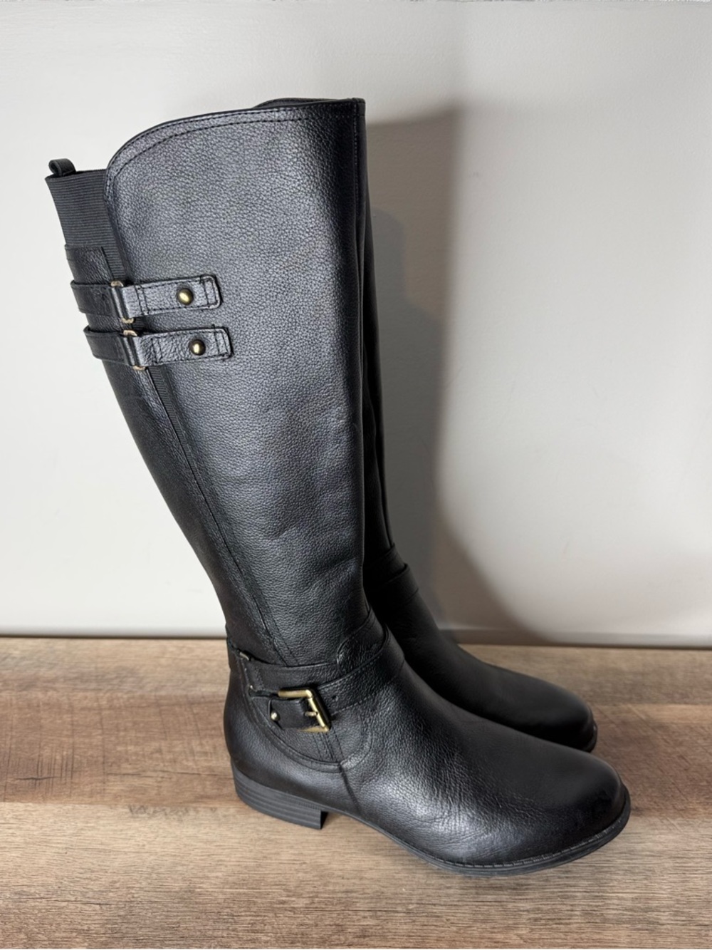 NATURALIZER New Jessie High Shaft Leather Riding Boots Black Buckle Zipper 7.5 - Picture 5 of 14